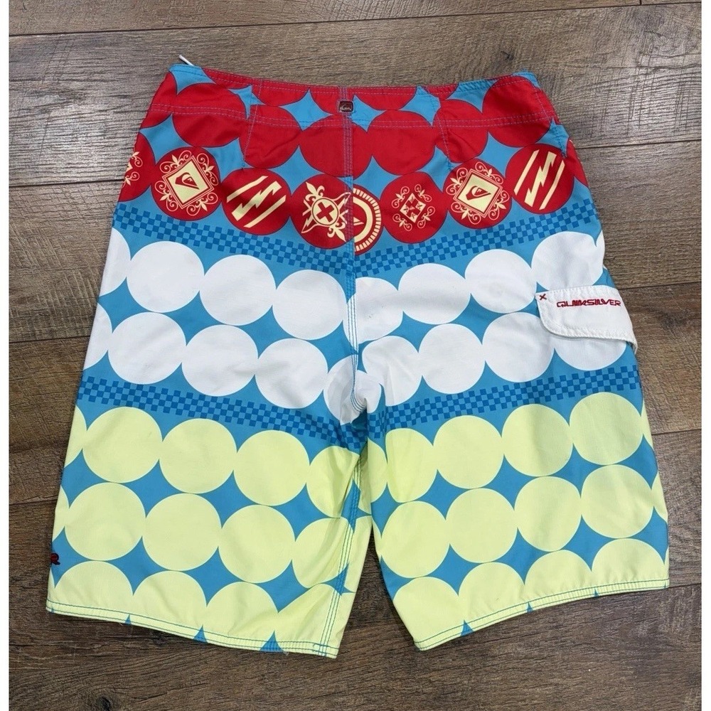 Vintage Y2k Quiksilver Diamond Colorblock AOP Graphic Board Shorts 34 Surfwear - Picture 2 of 12